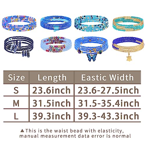 ELABEST 24-39inch African Waist Beads for Women 8Pcs Elastic Belly Beads Colorful Beaded Waist Jewelry Accessories Body Chain