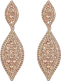 Flyonce Dazzling Rhinestone Crystal Alloy Chandelier Earrings with Push Back and 2-Leaf Drop Dangle Design for Women