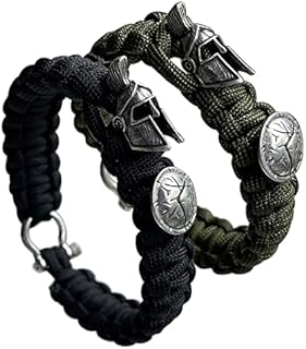 Braided Paracord Bracelet 2 Pack with Spartan Helmet Design, Lobster Claw Clasp & Zinc Alloy Adjustable Shackle, Ideal for Men and Women
