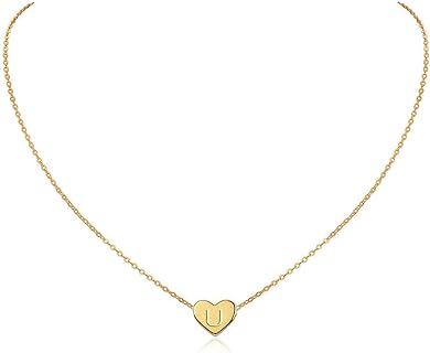 Lobster Clasp Letter Bead Necklace - Crisscross Chain - Gold-Plated Stainless Steel - For Women and Girls - Heart Design
