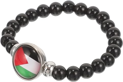 GALPADA Palestine Country Flag Wrist Bracelet Palestine Flag Glass Bead Wristlet Gaza Flag Arabic Freedom Wristband for Palestinians Support Men Women