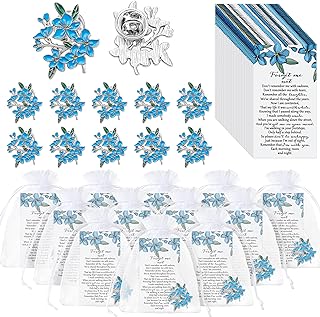 60-Pack Memorial Forget Me Not Brooch Pin Set with Silver-Plated Alloy & Organza Pouch - Thoughtful Condolence Gift for Bereaved