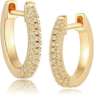 MEVECCO 14K Gold Plated Cubic Zirconia Pave Hoop Earrings with Hinged Hoop for Women, Elegant Huggie Design