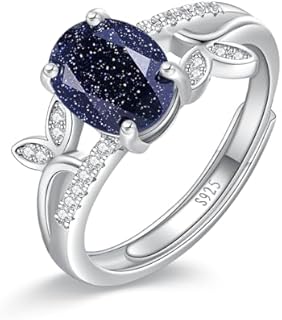 Blue Sandstone Engagement Ring in Sterling Silver, Adjustable Promise Ring for Women, Unique Leaf Design, Perfect Wedding Gift