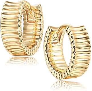 Mevecco Gold Chunky Frill Huggie Hoop Earrings 18K Gold Plated Dainty Thick Round Ear Cute Small Sleeper Mini Huggie Earring Tiny Minimalist Wide Round Hoop Earrings for Women…
