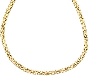 14k Yellow Gold Panther Chain Link Necklace with Box Catch Clasp for Women, 3-Row Design, 17-Inch Length