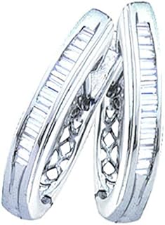 The Diamond Deal 10kt White Gold Womens Baguette Channel-set Diamond Hoop Earrings 1/4 Cttw