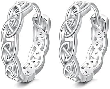 925 Sterling Silver Unisex Hoop Earrings Celtic Knot/Filigree/Cuban Link Hoop Earrings 16mm Tiny Huggie Hoop Earrings Sleeper Earrings Good Luck Irish Jewelry Gifts for Men Women (with Gift Box)