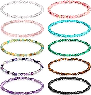 Henoyso 10 Pieces 4mm Mini Gemstone Energy Bracelets Natural Gemstone Handmade Crystal Beaded Power Stretch Bracelet Unisex Couple Bracelets, Turquoise