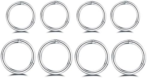 NewZenro 8Pcs Surgical Stainless Steel 16G Sleeper Cartilage Daith Tiny Small Hoop Earrings Mini Septum Hinged Clicker Nose Ring for Women Men Girls Helix Tragus Piercings 8mm 10mm Set Silver