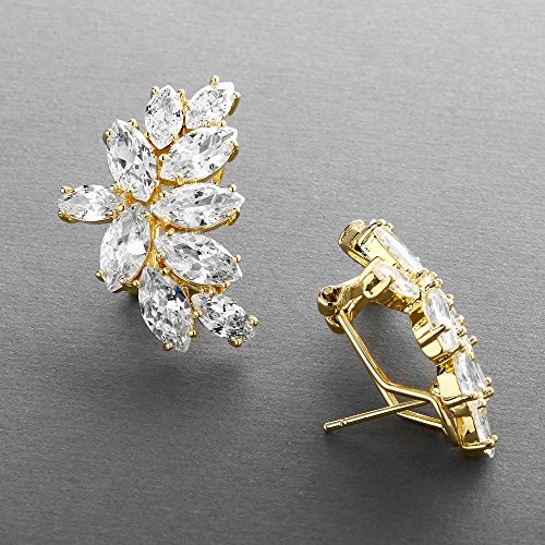 Gold Cubic Zirconia Crystal Bridal Earrings, Marquis Shape CZ Curved Clusters, Earrings for Wedding, Bridesmaids, Homecoming, Mother of the Bride