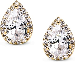 SWEETV Gold Drop Stud Earrings with Push Back for Women - Elegant Teardrop Design with Brilliant Cubic Zirconia - Ideal for Weddings, Proms, Bridesmaids