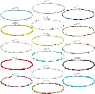 Hicarer 16 Pcs Beaded Choker Necklace Boho Women Bohemian Seed Beads Choker Colorful Bead Necklace for Women Girl Gifts