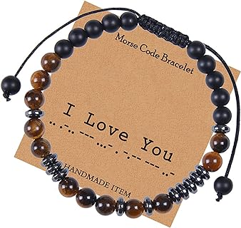 Inspirational Morse Code Hematite Obsidian Bead Bracelet Adjustable Braide Cord Rop Wrap Bracelet for Women Men Girl Mother Boy Friend Handmade Card Friendship Graduation Jewelry Gift