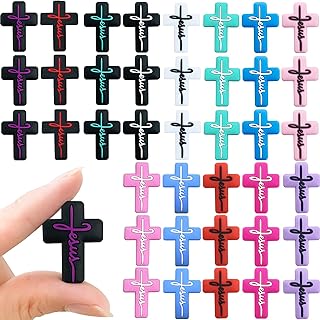 39Pcs Cross Silicone Focal Beads Bulk DIY Jesus Faith Silicone Beads Focal for Pens Necklace Bracelet Cute Cross Beads for Craft Set Jewelry(Cross Series Beads)