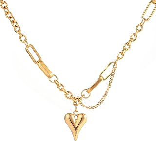 Enchanting Women's Love Choker Necklace with 18k Gold Plated Heart Pendant & Stainless Steel Cuban Chain with Lobster Clasp - Dainty, Hypoallergenic & Adjustable Length