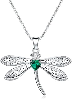 Lab Grown Emerald Necklace 925 Sterling Silver Dragonfly Pendant Necklace 6.5mm*6.5mm Emerald Pendant Necklace for Women