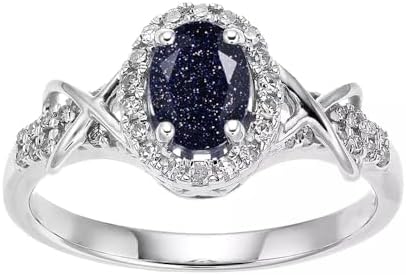 Blue Sandstone Platinum and Sterling Silver Wedding Ring | Personalized Gemstone Engraved Promise Ring for Women | Oval Design 1-5 Carats