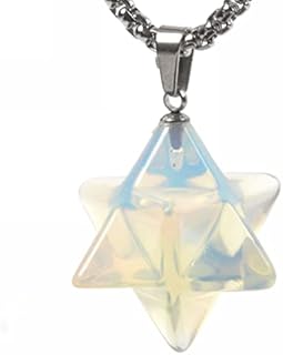 Justinstones Gemstone Carved 25mm Merkaba Star Crystal Sacred Healing Pendant Necklace 20 Inch