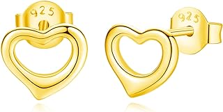 Lavishe Women's Hypoallergenic Sterling Silver Hollow Heart Stud Earrings with Push Back Design