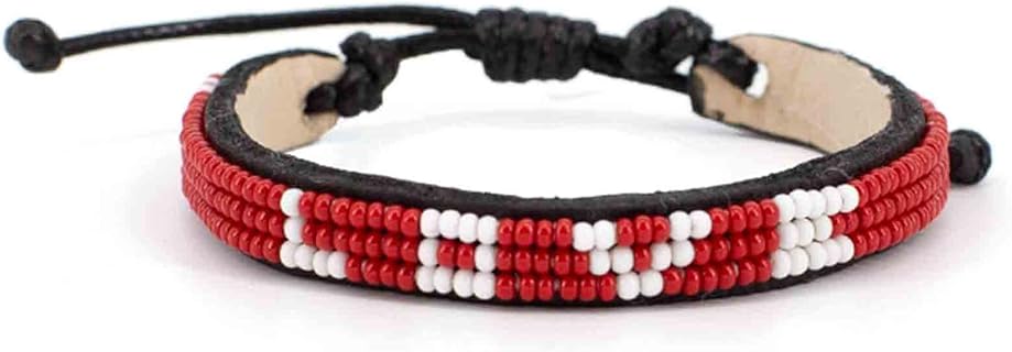 Ubuntu Life Skinny Love Beaded Leather Bracelet – Handmade Glass Bead Bracelet with Slide Closure and Genuine Leather, Stackable Bohemian Bracelets for Women and Men