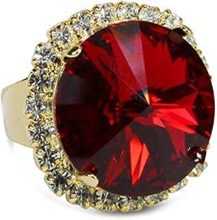14K Yellow Gold-Plated Punk Gothic Multistone Engagement Ruby Ring for Women, Pyramid Design