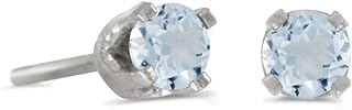 3 mm Petite Round Genuine Aquamarine Stud Earrings in 14k White Gold