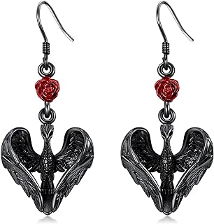 French Wire Phoenix Heart Earrings in Sterling Silver for Women, Dangle Design, Gothic Retro Animal Symbol for Resilience and Strength, Hypoallergenic
