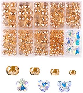 Novborcz Amber Crystal Necklace Kit with Rondelle Glass Beads for DIY Jewelry Making - Briolette Shape, 165 pieces