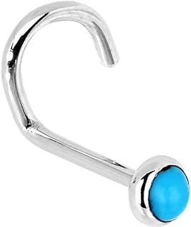 14k White Gold & Turquoise Nose Ring for Left Nostril, Minimalist Design by Body Candy