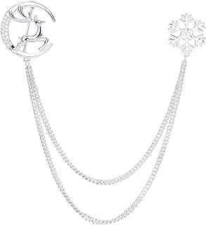 Vintage Gold-Plated Cubic-Zirconia Deer Brooch with Tassel Chain for Women and Men in Snowflake Design