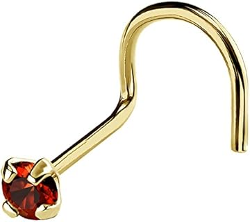 Jewelry Avalanche 22G Solid 14Kt Gold Nose Screw Stud with Prong Set real Garnet Gemstone, 14kt Yellow Gold or 14kt White Gold - January Birthstone Nose Ring