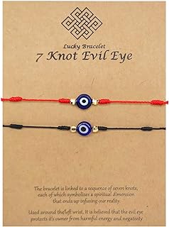 HUJUON Evil Eye Bracelet Anklet for Women 7 Knot Lucky Bracelets.Adjustable Red Red String Amulet Ojo Turco Kabbalah Luck Bracelet Men Girls
