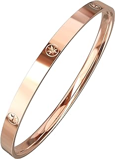 Moissanite Sterling Silver Bangle Bracelet with Lobster Claw Clasp and Box Chain for Women, Love Friendship Rose Gold Plated Design