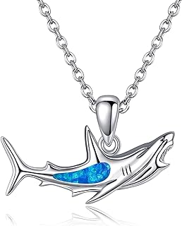 Shark Necklace 925 Sterling Silver Opal Shark Necklace Shark Pendant Jewelry Gifts for Diver Women Girls