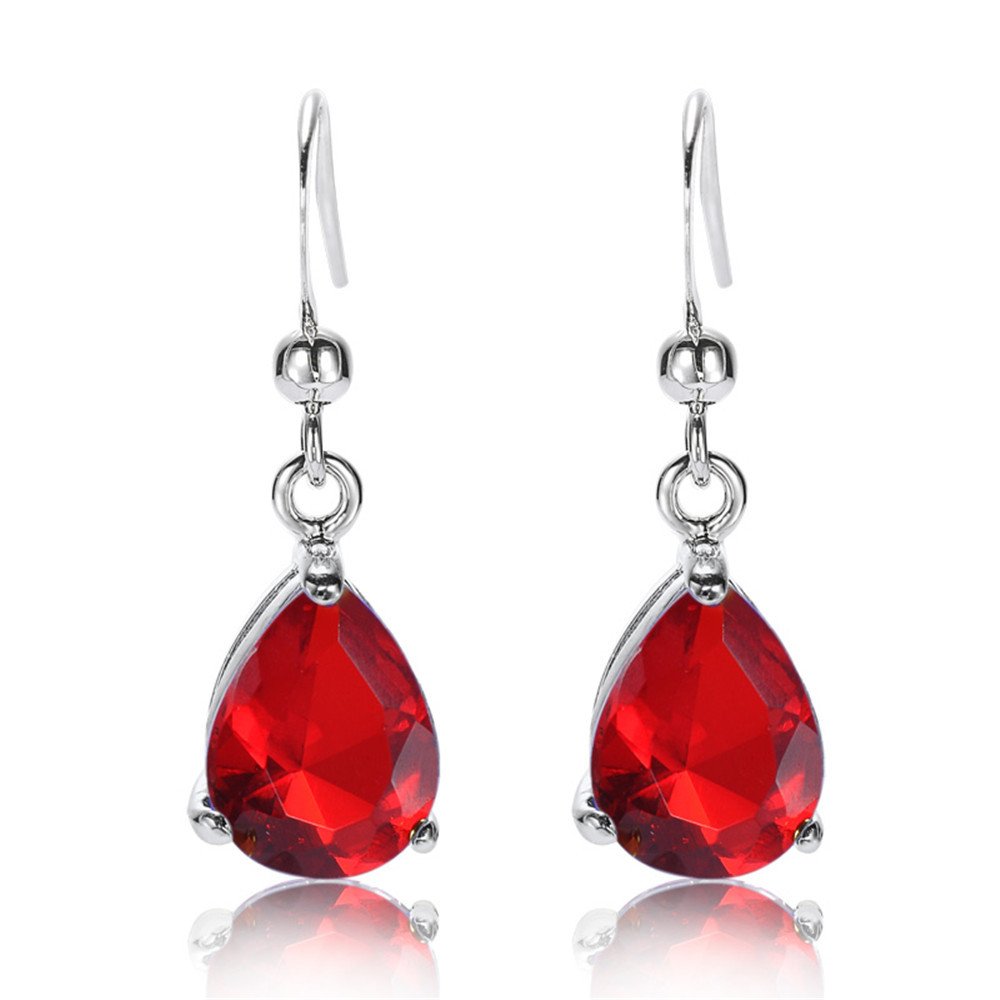 RIZILIA Dangle Drop Pierced Earrings with Pear Cut CZ [7 Colors available] in White Gold Plated, Simple Modern Elegant