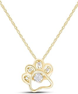 14k Gold over Sterling Silver Dog Paw Pendant Necklace with Rope Chain and Spring Ring Clasp, Featuring a 0.05 Carat Natural White Diamond, Ideal Gift for Special Occasions