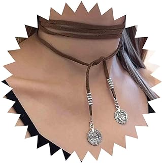 Lobster Clasp, Versatile Leather Wrap Choker Necklace with Silver Disc Coin, Cable Chain, Perfect for Women and Girls - Vintage Boho Design