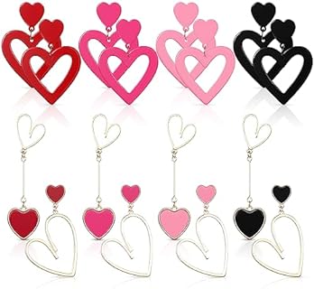 Dazzling Heart Dangle Earrings with French Wire Back Finding, Perfect for Women & Girls, Valentine's Day/Birthday Gift, Drop Design, Set of 8 Pairs