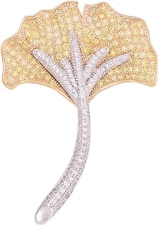 Elegant Ginkgo Leaf Flower Cubic Zircon Brooch Corsage Lapel Pin for Wedding Bouquet Banquet
