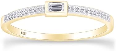 AFFY 1/10 Cttw Taper & Round Cut Diamond Engagement Wedding Stackable Band Ring in 10k Solid Gold Or 925 Sterling Silver (I-J Color, I2-I3 Clarity, 0.10 Cttw) Gift For Her