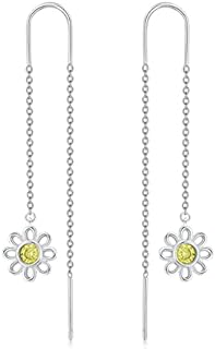 Stunning Moonstone Threader Earrings with Long Drop Design in 925 Sterling Silver, Ideal for Women, Daisy Shape, Push-Back Finding