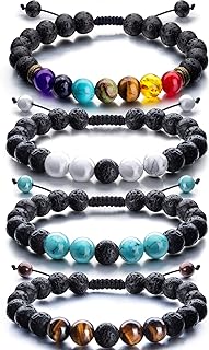 "Tatuo Men's Essential Oil Diffuser Bracelet, Adjustable Lava Stone Bead Design, Ideal Gift for Valentine's Day and Birthdays, Set of 4 Colors".