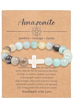 Pingyongchang Christian Gifts for Women Men Cross Healing Crystal Bracelet Faith Easter Catholic Religious Bracelet Natural Stone Stretch Bracelets Stress Relief Anxiety Yoga Bracelet For Teens