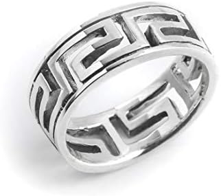 Silverly Sterling Silver Rings for Women - Cut-Out Greek Key Ring - Ancient Fret Classic Promise Band - Solid 925 Silver Rings for Men - Wedding Band His and Hers