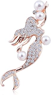 Elegant Mermaid Fish Lapel Brooch Pin Cubic Zirconia Rhinestone Faux Pearl Ocean Sea Animal Pins Clip Shawl Sweater Scarves Badges Brooches Pins Dainty Jewelry Gifts for Women Girls Clothes Accessories