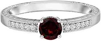 0.50 Cts Round Cut Garnet Gemstone 925 Sterling Silver Solitaire Stackable Ring