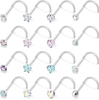 Lsnevsie 20G Stainless Steel Opal Nose Rings Studs for Women Men Nose Piercing Jewelry Top Diamond 2mm 3mm