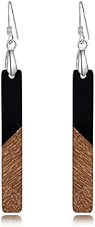 Boho Dangle Wooden Earrings with Push Back Stainless Steel for Women- Natural Wood & Resin Design