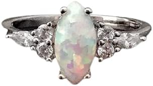 Genuine Marquise Ethiopian Opal Ring-Opal Cubic Zirconia Ring-October Birthstone Ring-925 Sterling Silver Engagement Ring-Opal Wedding Ring